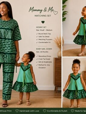 Mommy & Me Green African Print Matching Set